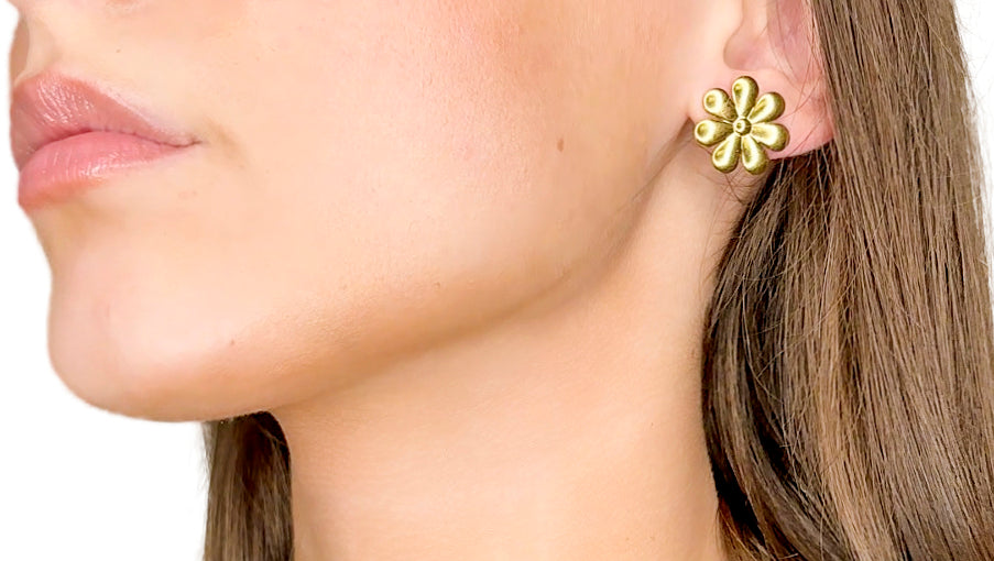 Geometric Floral Stainless Steel PVD 18K Gold Stud Earrings