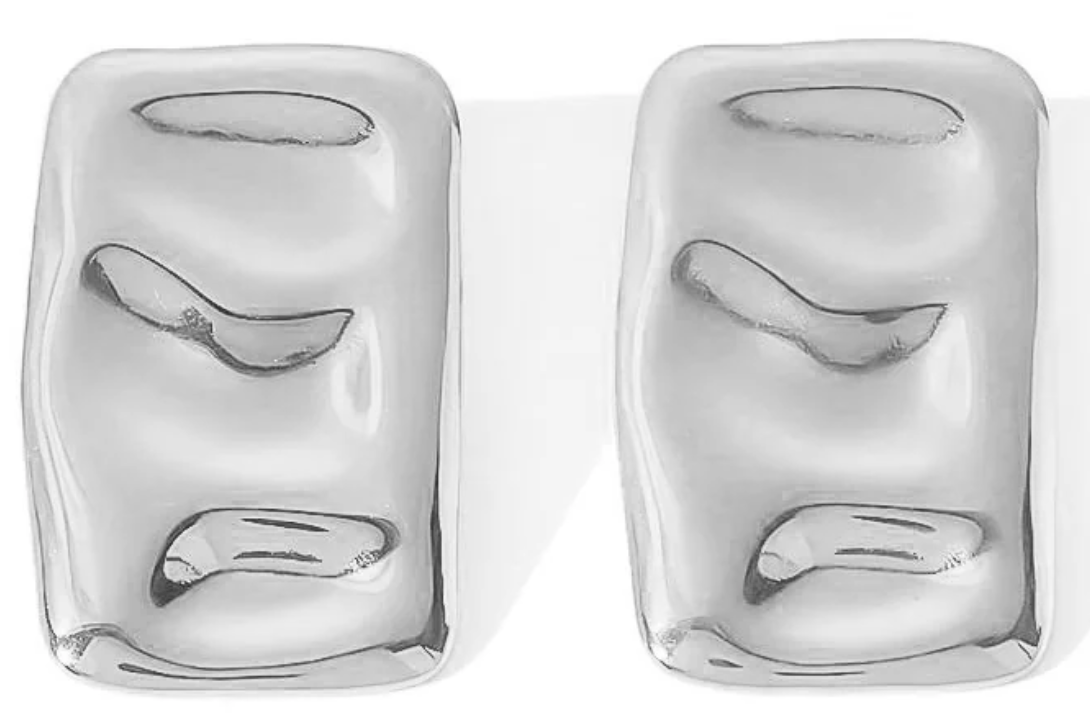 Geometric Plated Stainless Steel PVD 18K Silver Stud Earrings