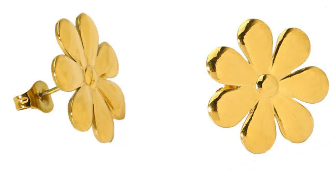 Geometric Floral Stainless Steel PVD 18K Gold Stud Earrings